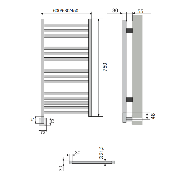 Neoinox Bras Полотенцесушитель 75x45см, электрический, тэн, цвет: белый матовый