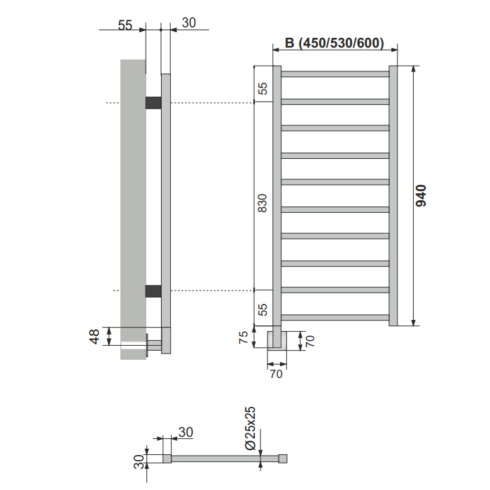 Neoinox Quadro Полотенцесушитель 94x53см, электрический, тэн, цвет: хром