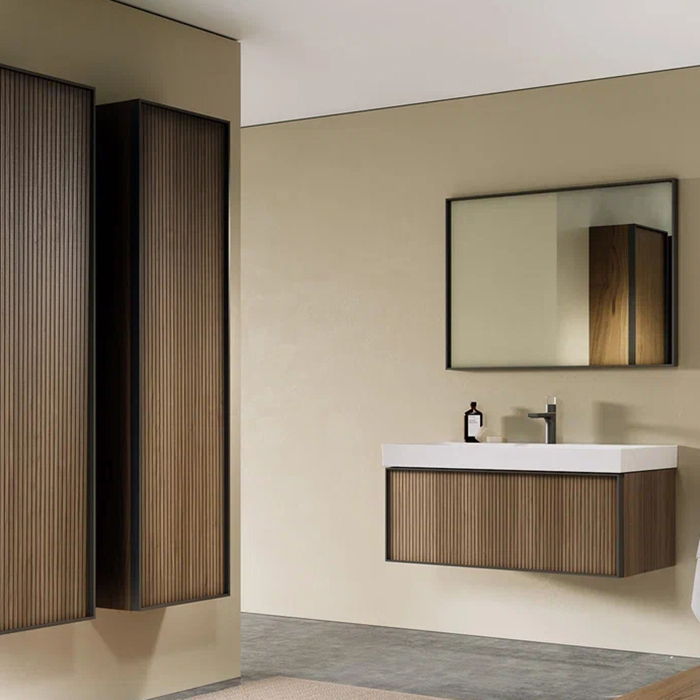 Verona Style Quadro Шкаф-пенал подвесной 40х25х150см., 1 распашная дверка с фасадами из фрезерованного чёрного МДФ в крашенной алюминиевой рамке, Dx, цвет: V11 Walnut (Орех)