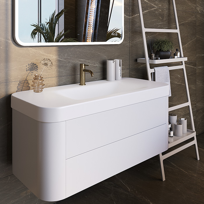 Dushlux Baia Тумба подвесная 110x52x40см, с раковиной, 1 отв., 2 выдвижных ящика, цвет: белый матовый