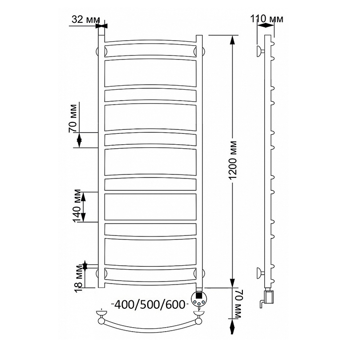 Secado Милан 2 Полотенцесушитель 50x120 см, электрический, цвет: бронза