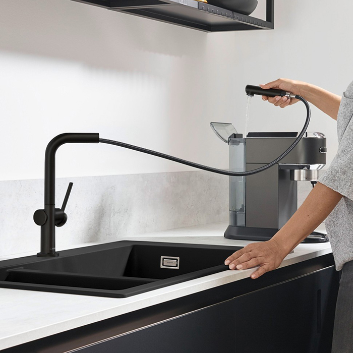 Hansgrohe Talis M54 Смеситель для кухни, 1 отв., с вытяжным изливом 1jet, цвет: черный матовый