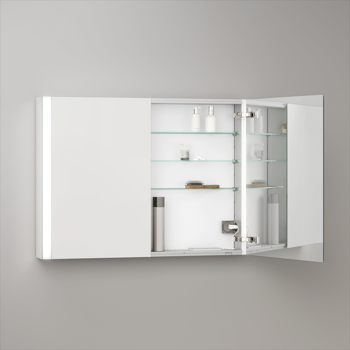 Keuco Somaris Зеркальный шкаф 100x71x12.8см, 2-дверный двустор. зеркало, P 44 c плавным закр., корпус: алюминий серебристый