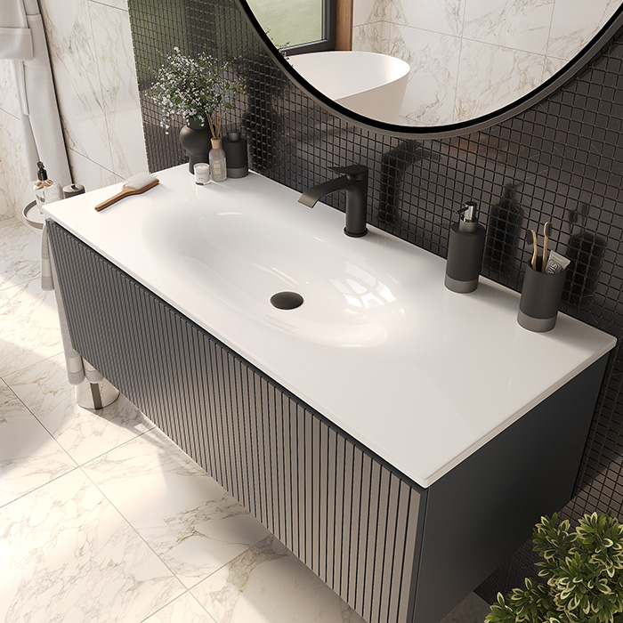 TW Shape Комплект мебели 122х52см., подвесной, с раковиной, 1 выдвиж. ящиком, механизмом push-to-open, цвет: серый матовый