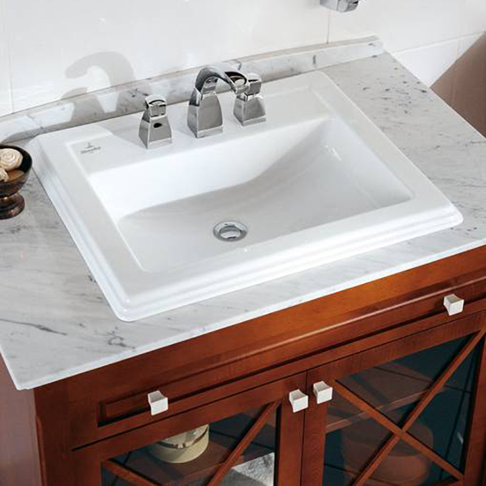 Villeroy&Boch Hommage Раковина 63х52.5 см, 3 отв., прямоугольная, с переливом, с антигрязевым покрытием CeramicPlus, цвет: белый