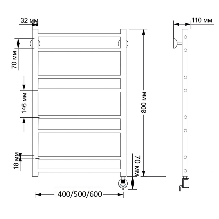 Secado Триада 2 Полотенцесушитель 60x80 см, электрический, цвет: бронза