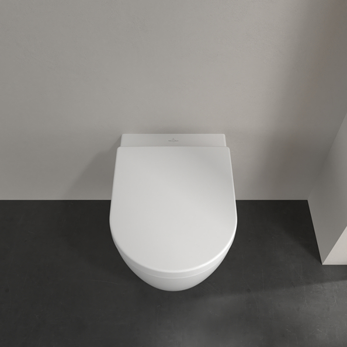 Villeroy&Boch Avento Унитаз 37x31см., подвесной, безободковый, с гориз. выпуском, с сиденьем микролифт, цвет: альпийский белый