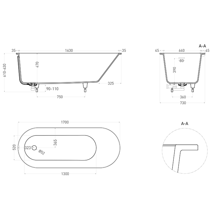 Salini Cascata Kit Ванна 150x70x62.5см., встраиваемая, S-Stone, цвет: белый матовый