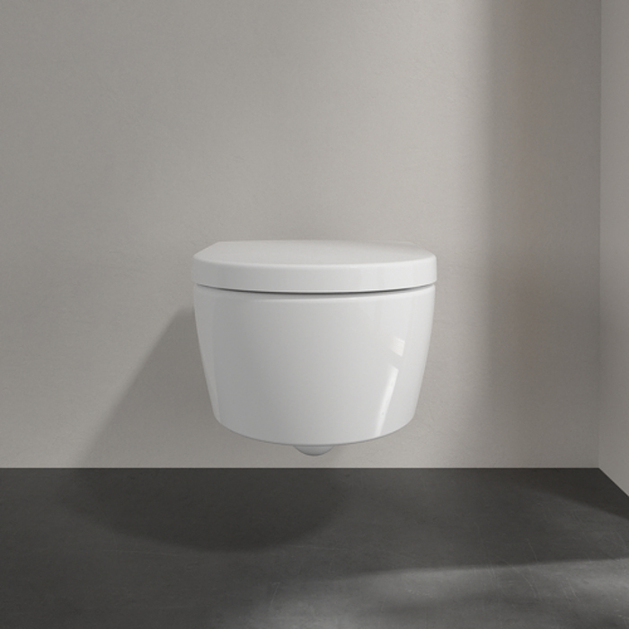 Villeroy&Boch Avento Унитаз 37x31см., подвесной, безободковый, с гориз. выпуском, с сиденьем микролифт, цвет: альпийский белый