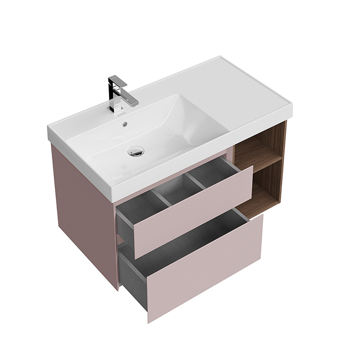 Kerama Marazzi Cubo Тумба 90см., подвесная, с ящиками, левая, цвет: мальва матовая/орех