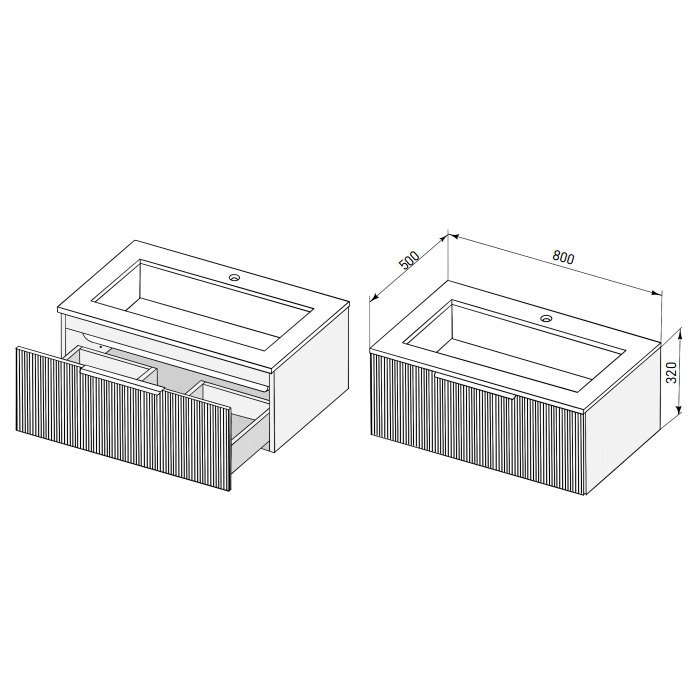 Salini Touch Тумба 80x50x32см., подвесная, с раковиной, 1 ящик, верт. фрез., цвет: Grey