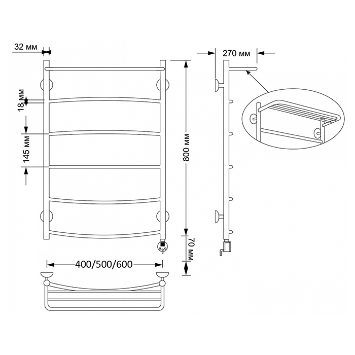 Secado Милан 4 Полотенцесушитель 40x80 см, электрический, цвет: бронза