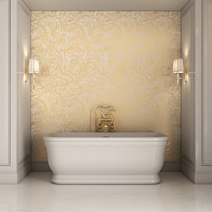 Devon&Devon Decor Slabs Керамогранит 120x240см, универсальная, глазурованнаный, декор: acanthus white&gold