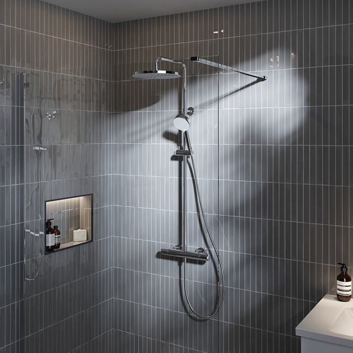 Ideal Standard Ceratherm T25 Душевая стойка, с термостатическим смесителем, ручным душем и шлангом, корпус Coolbody, руч. душ: 3 режима, верх. душ: 25см., цвет: хром
