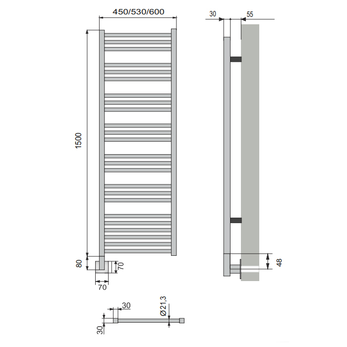 Neoinox Bras Полотенцесушитель150x60см, электрический, box, цвет: черный матовый