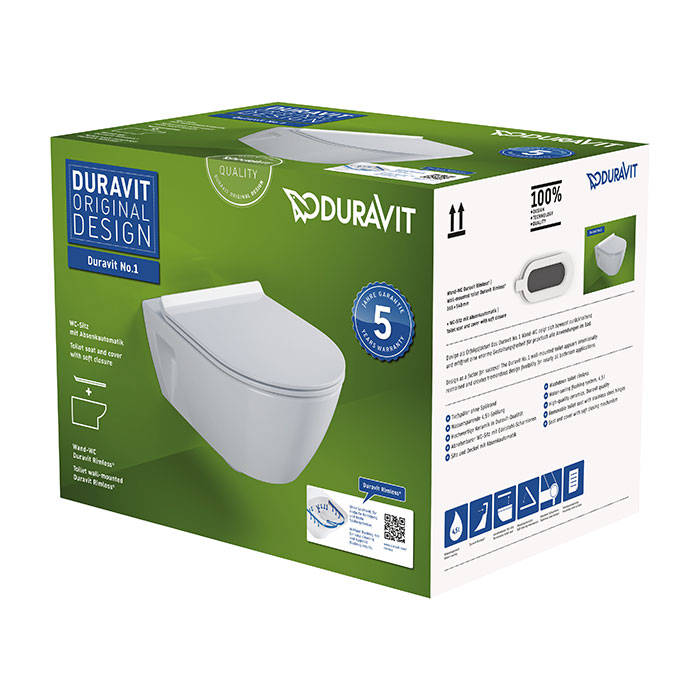 Duravit No.1 Унитаз 56см., подвесной, безободковый, сиденье микролифт, цвет: белый