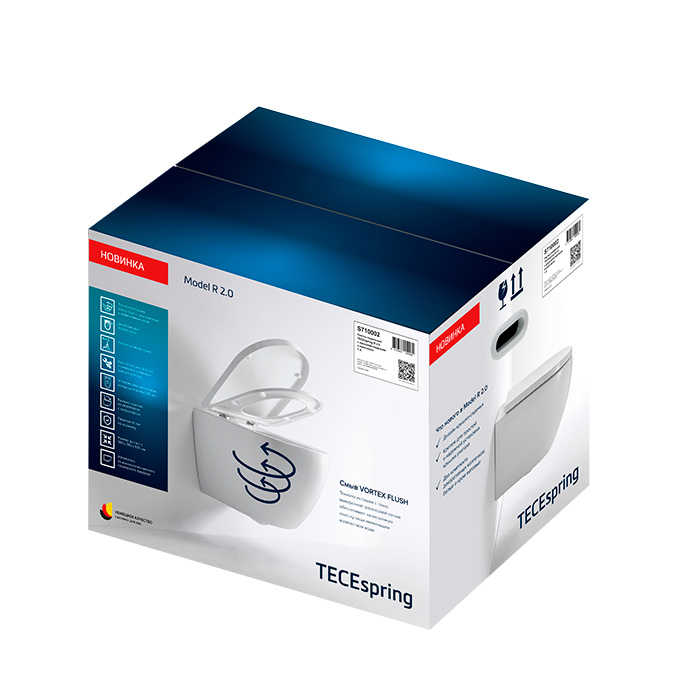 TECEspring R Комплект 2.0: Унитаз подвесной 53x36см, безободковый, смыв Tornado, сиденье микролифт, цвет: белый глянцевый
