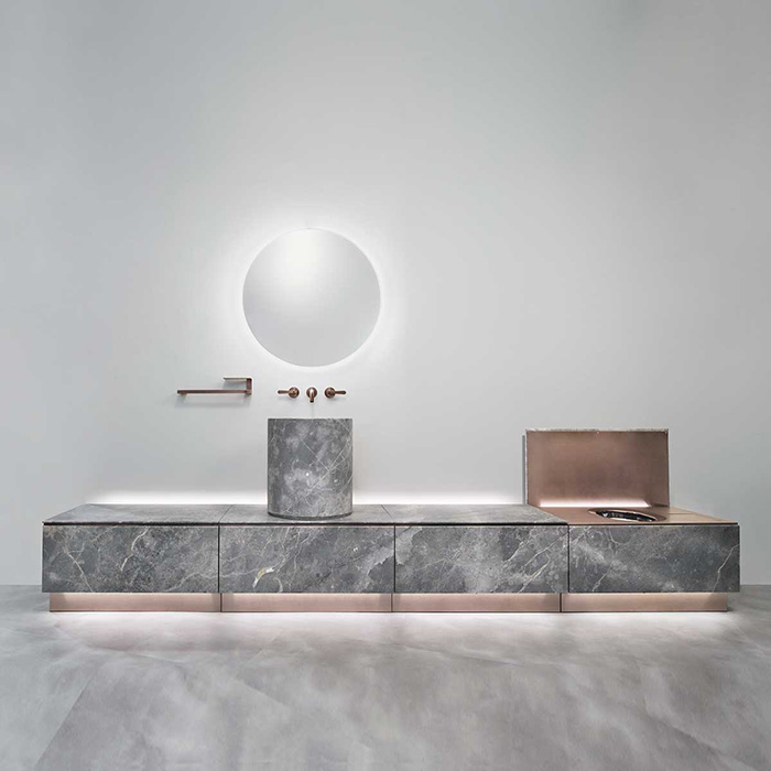 CEA Design Раковина 42.5х70см, напольная, без отверстий, мрамор, слив в стену, цвет: Fior di Bosco