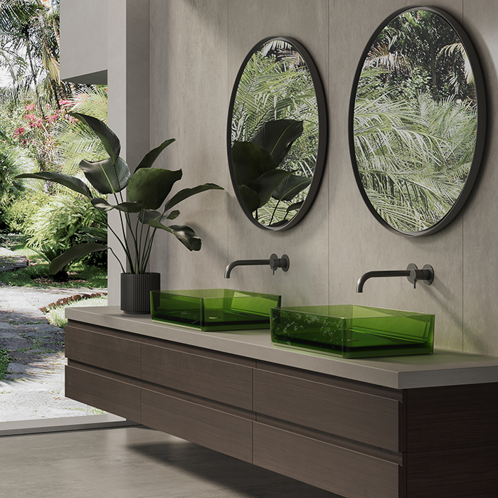 Dea Design Washbasins Раковина 60x40x14.5см., накладная, без отв., Glasstech, прозрачная смола, цвет: Emerald R3