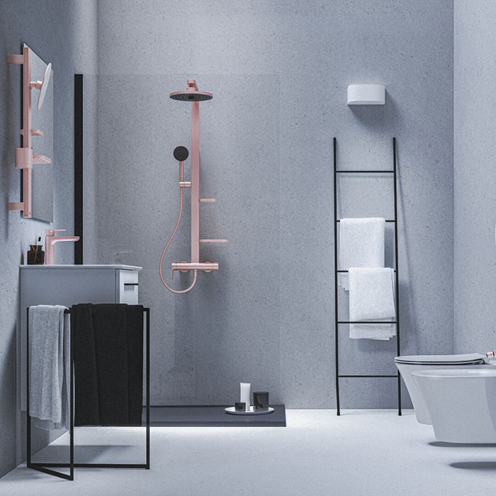 Ideal Standard Alu+ Beauty Bar S Комплект аксессуаров, состоящий из: штанги 70см., с направляющими справа и слева для установки аксессуаров по выбору при первичном монтаже; зеркало 20см., стаканчик; полочки, цвет: Rose