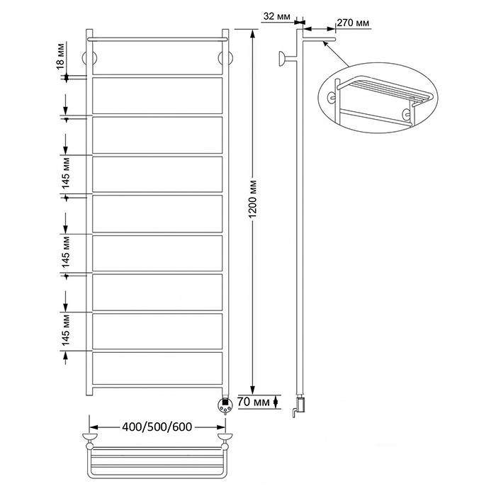 Secado Триада 4 Полотенцесушитель 40x120 см, электрический, цвет: бронза