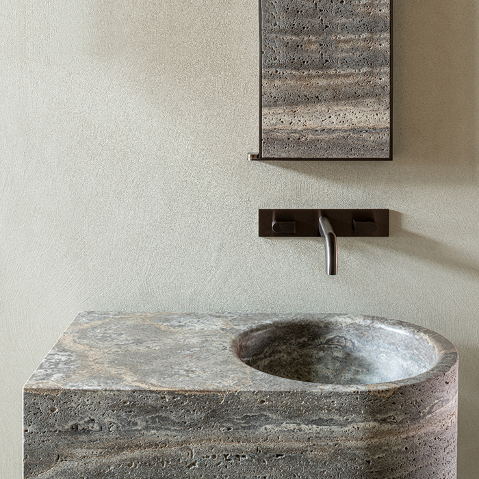 CEA Design SIXTY Зеркало 58.6/30.5x90см, подвесное, с мраморным фасадом, цвет: Black Ivory Satin/Travertino Titanio