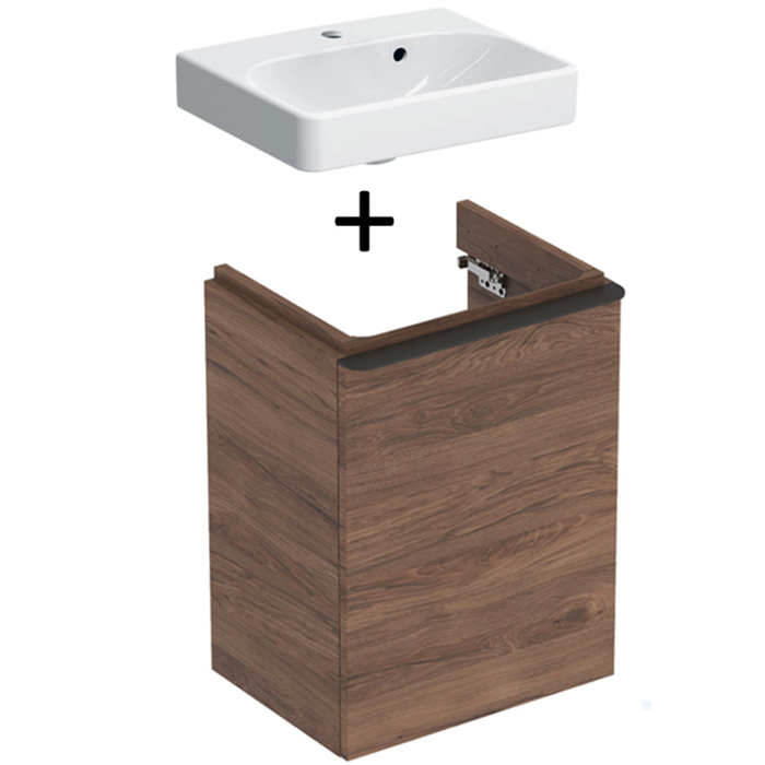 Geberit Smyle Square Тумба с раковиной 44.2х61.7х35.6см., подвесная, с 1 выдв. ящиком, цвет: пекан