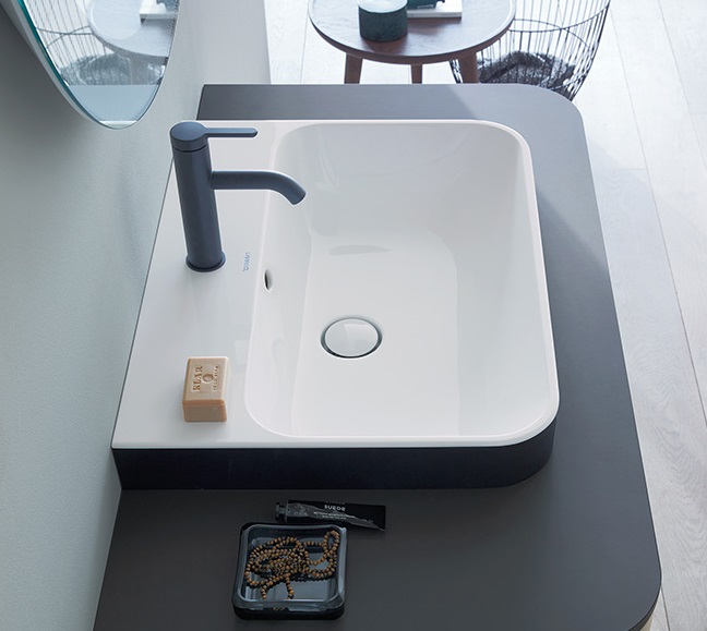 Duravit Happy D.2 Plus Раковина 60х40 см, без отв., без перелива, с выпуском, с керамической крышкой, цвет: Anthracite matt/белый