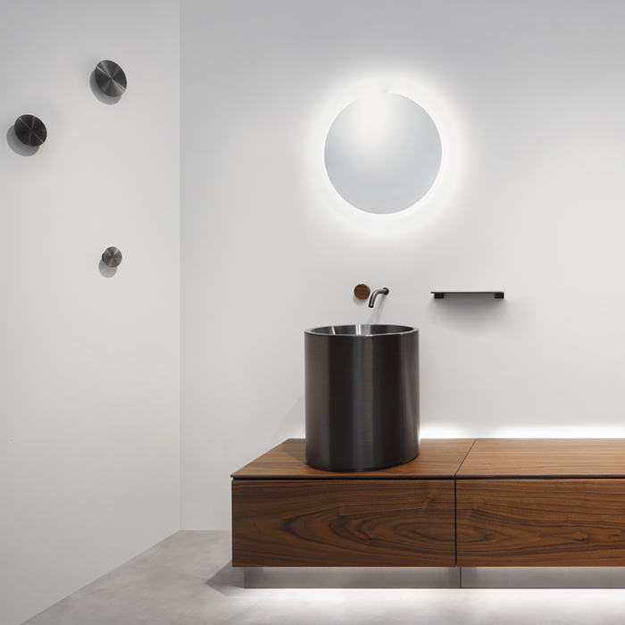 CEA Design GIOTTO Смеситель для раковины, настенный, прогрессивный, цвет: PVD черный сатинированный/Тик Бирманский
