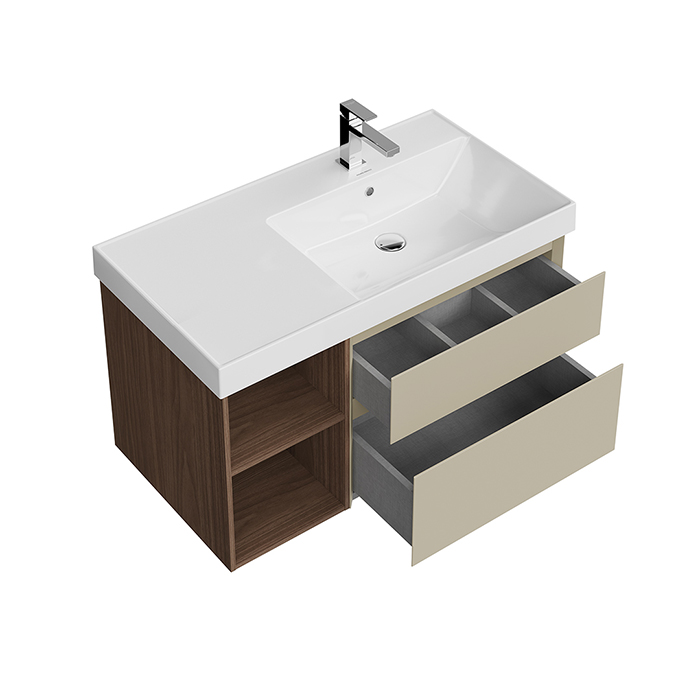 Kerama Marazzi Cubo Тумба 90см., подвесная, с ящиками, правая, цвет: лимо матовая/орех