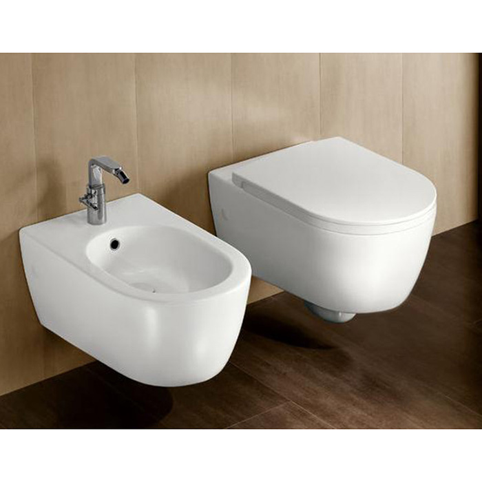 Hatria Fusion КОМПЛЕКТ Унитаз подвесной, 35.5х54см., безободковый, сиденье, цвет: белый