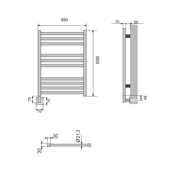 Neoinox Bras Полотенцесушитель 60x45см, электрический, тэн, цвет: черный матовый