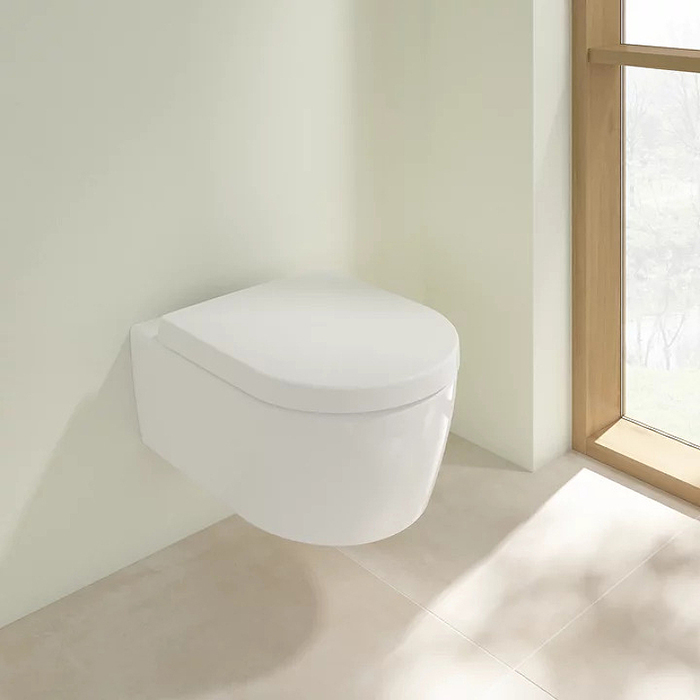Villeroy&Boch Avento Унитаз 37x31см., подвесной, безободковый, с гориз. выпуском, с сиденьем микролифт, цвет: альпийский белый