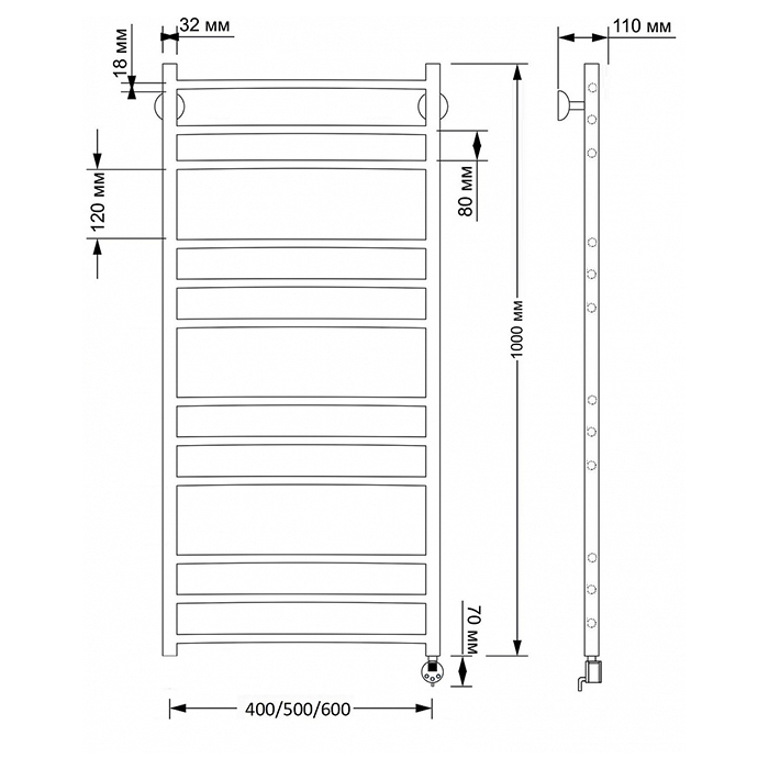 Secado Триада 3 Полотенцесушитель 40x100 см, электрический, цвет: бронза