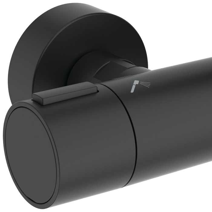 Ideal Standard ALU+ Душевая система, в комплекте с термостатическим смесителем, штанга, держатель лейки, верхний душ 26см., маленькая полочка 13см., большая полочка 20.8см., шланг 175см., цвет: Silk Black (Черный матовый)
