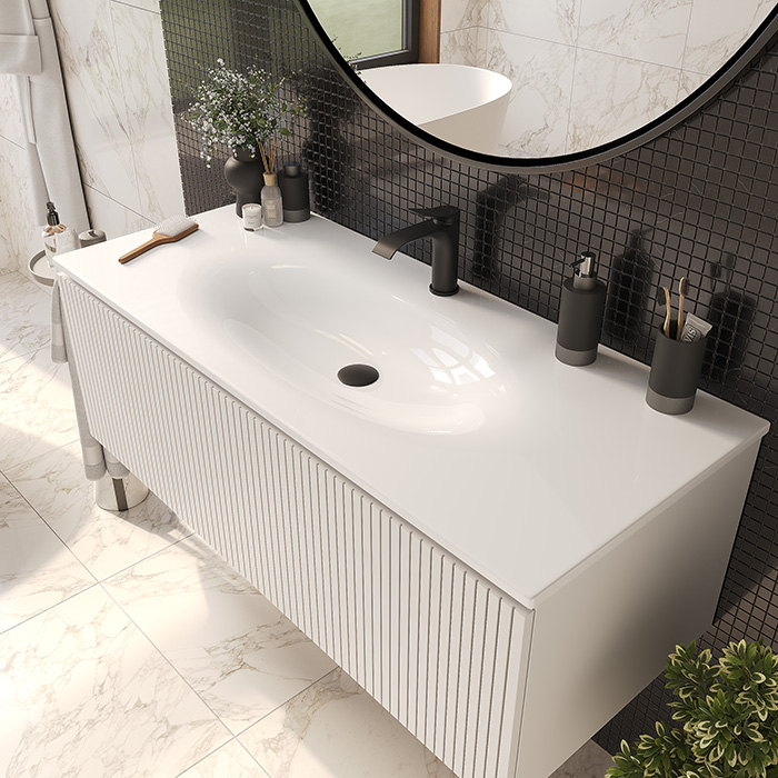 TW Shape Комплект мебели 122х52см., подвесной, с раковиной, 1 выдвиж. ящиком, механизмом push-to-open, цвет: белый матовый