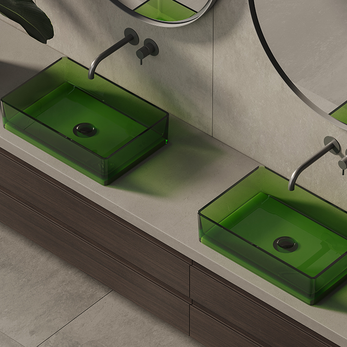 Dea Design Washbasins Раковина 60x40x14.5см., накладная, без отв., Glasstech, прозрачная смола, цвет: Emerald R3