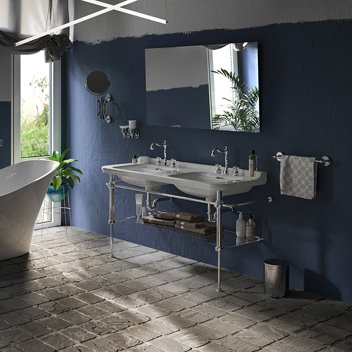Kerasan Waldorf Раковина 150x55 см, c 1 отв., керамическая, двойная, цвет: белый