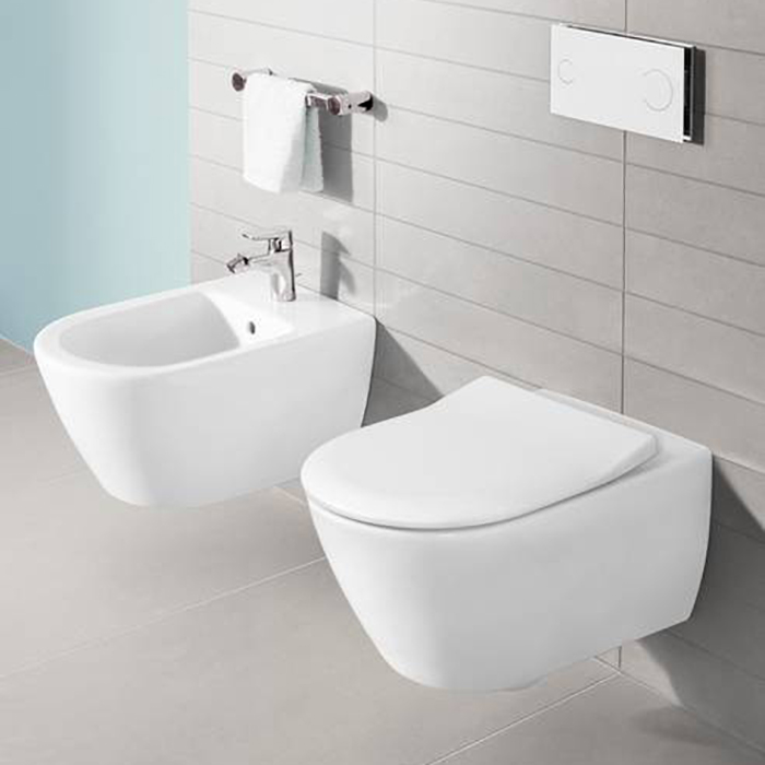 Villeroy&Boch Subway 2.0, Биде подвесное, 1 отверстие под смеситель, с переливом, 37x56.5см, с антигрязевым покрытием CeramicPlus, цвет: белый