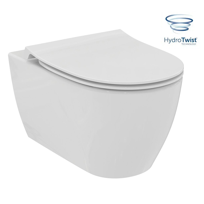 Ideal Standard I.life O Унитаз подвесной 53x35см, безободковый, смыв HydroTwist, с сиденьем, крепление EasyFix+, цвет: белый