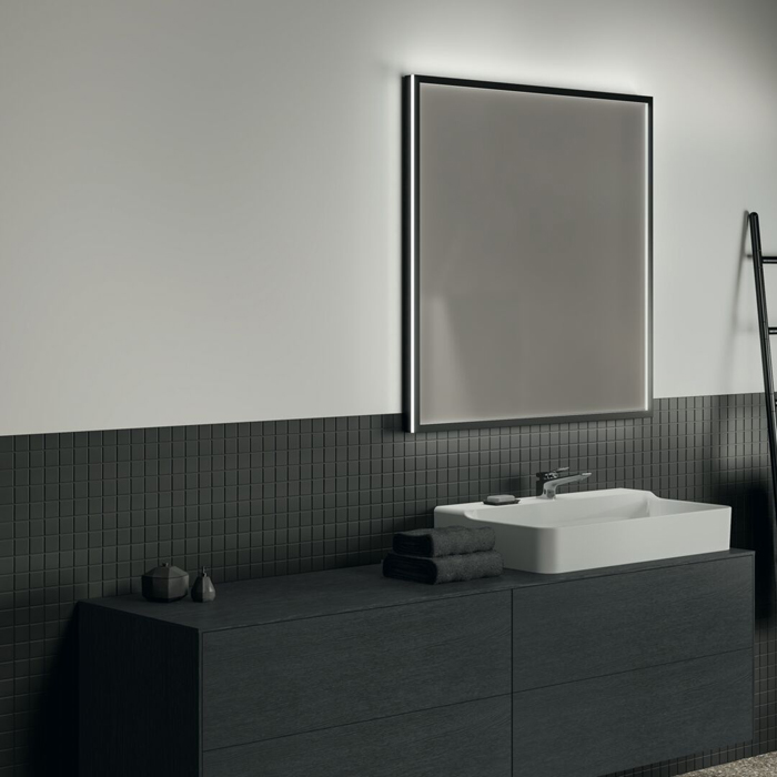 Ideal Standard Conca Квадратное зеркало 100x100см, диаметральная светодиодная подсветка, цвет: черный