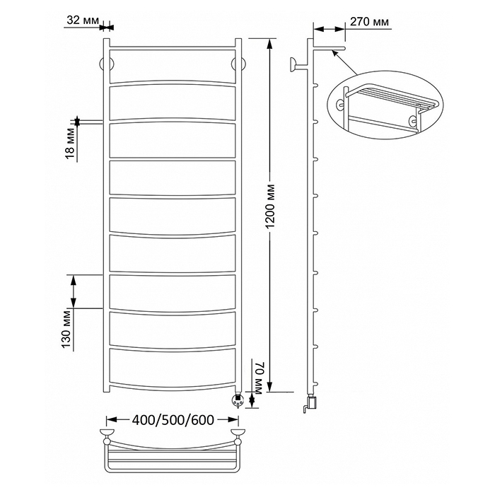 Secado Милан 4 Полотенцесушитель 60x120 см, электрический, цвет: бронза