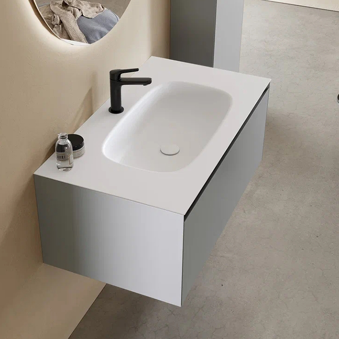 Verona Style Shape S Тумба подвесная с раковиной 110х50см, 1 выдв. ящик, цвет: M25 grey matt (серый матовый)