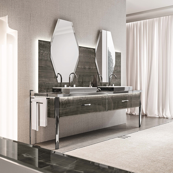 VITAGE milldue edition HILTON 06/b Комплект мебели 226х56х77 см, напольный, 2 раковины, 2 зеркала, с подсветкой, цвет: стекло alabastro bronze
