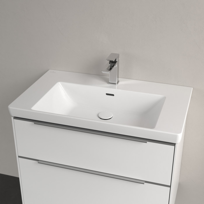 Villeroy&Boch Subway 3.0 Раковина 80х47х16.5см., 1 отв., подвесная, с антигрязевым покрытием CeramicPlus, с переливом, цвет: альпийский белый