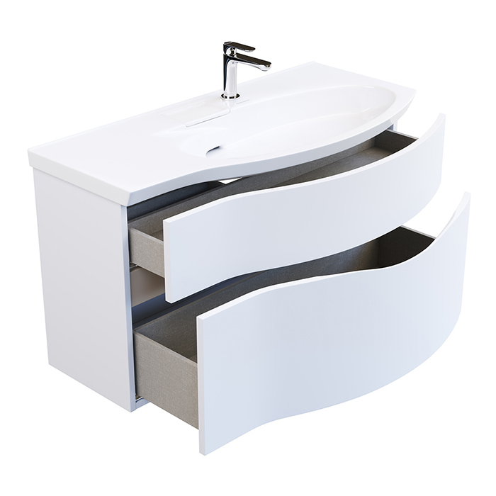 Kerama Marazzi Riva Тумба 100см., подвесная, с раковиной, правая, цвет: белый матовый
