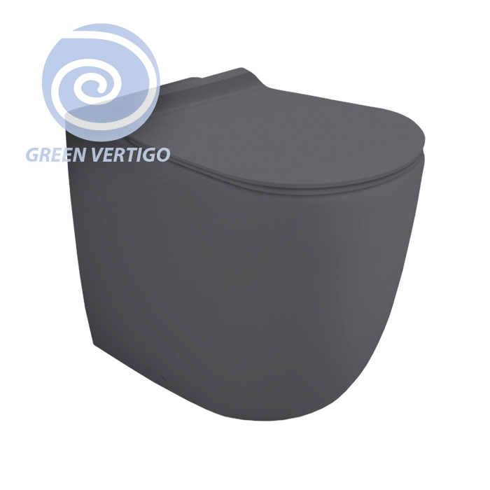 Simas Vignoni Унитаз 56x36.5см., напольный, безободковый, слив универсальный, GREEN VERTIGO, цвет: antracite matt