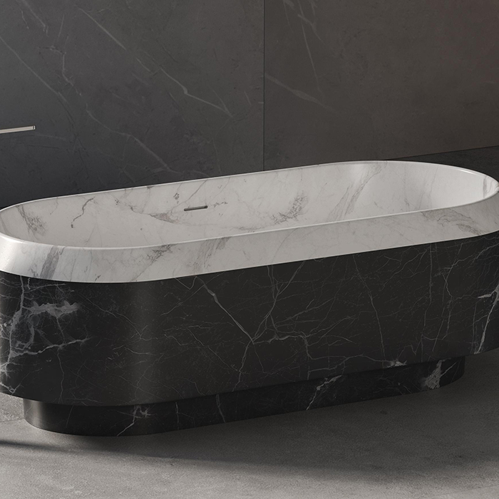 Dea Design Marble Parma Ванна 168x77x56.3см, отдельностоящая, мрамор, цвет: White Cararra/Black Marquina