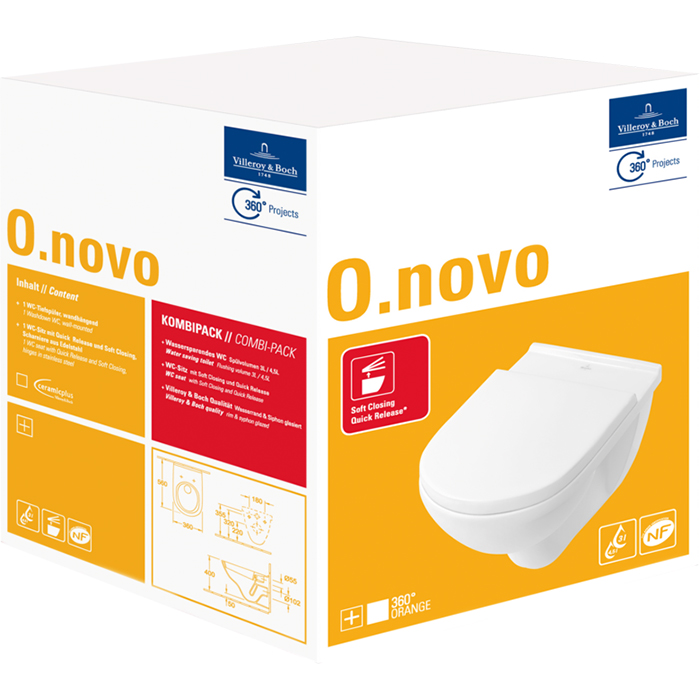 Villeroy&Boch O.novo Унитаз подвесной 36x56 см, с вертикальным смывом, цвет: белый