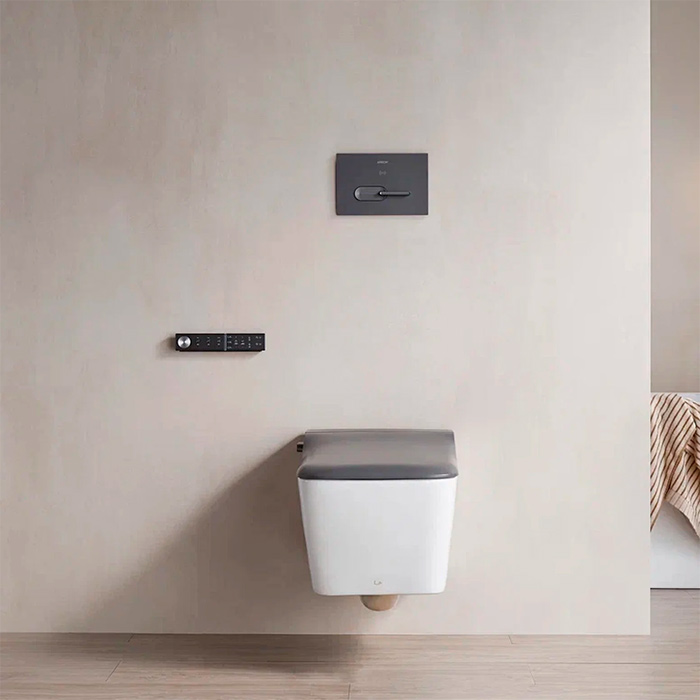 Arrow Glacier Унитаз Smart 41x60см, с функцией биде, подвесной, безободковый, клавиша смыва, цвет: белый/серый